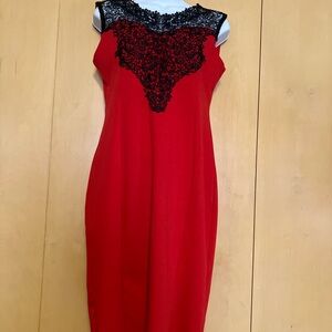 Chic Red Dress with Black Lace Detail